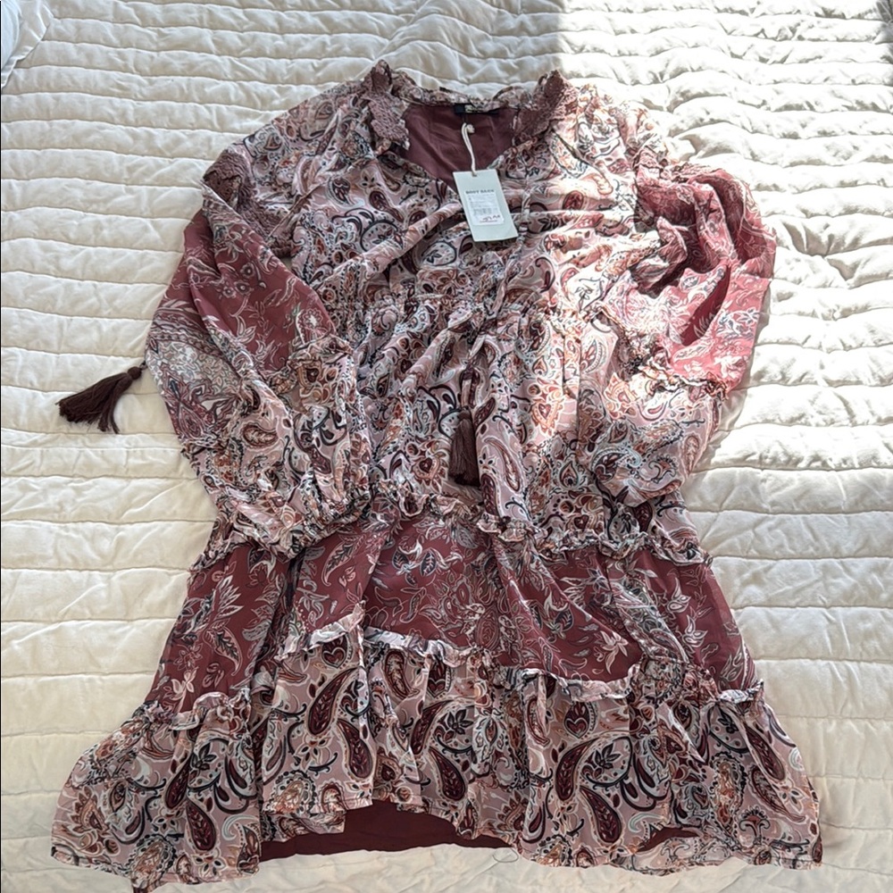 Miss Me Brown and Cream Ruffled Tiered Sundress
